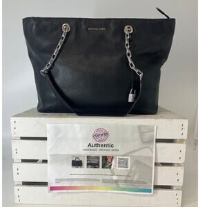 MICHAEL KORS, LARGE BLACK PEBBLED LEATHER SHOULDER BAG TOTE